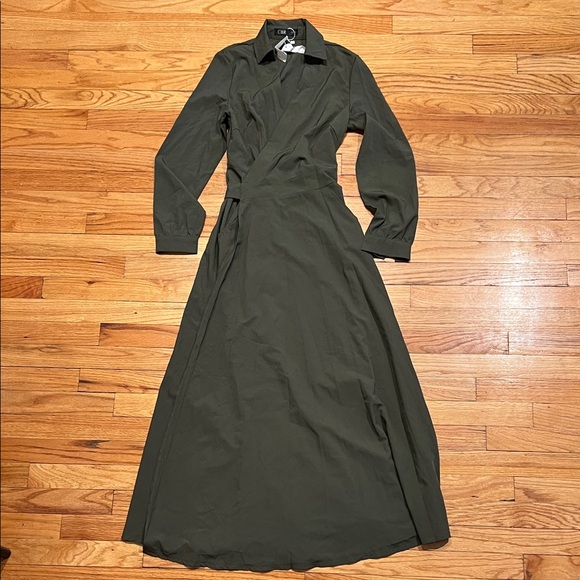 CBR Dresses & Skirts - Flowy Elegant Olive Green Maxi Wrap Dress with Tie
